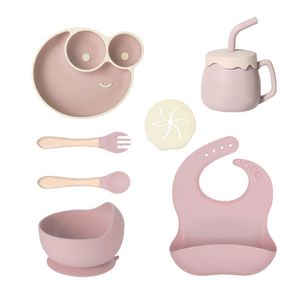 Xícaras, pratos Baby silicone Duas coloridas para refeições do fabricante do fabricante de bebês conjunto de mesa de alimentação de bebês conjuntos de mesa de mesa de otário de otário de otário infantil