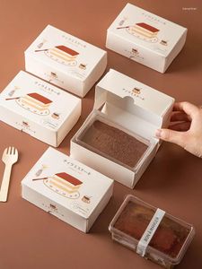 使い捨てカップストロー10セットティラミスパッケージングボックススクエアホワイトペーパー透明なプラスチックペットインターボックスケーキデザート付き200ml