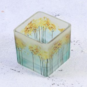 Candle Holders 6CM Nordic Glass Candlestick Wedding Banquet Decoration Color Printing Square Holder Restaurant Home