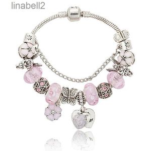 Pink Sakura Love Heart Ciondolo Bracciale fascino per Pandorade 925 Silver 3mm Charm Charm Bracelet per donne con T2ZE originale