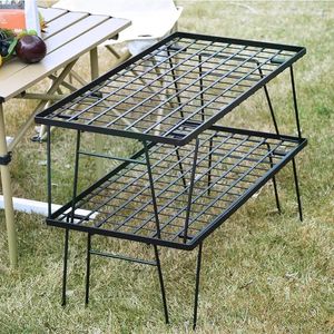 Camp Furniture 2 Layer Outdoor Portable Storage Rack Shelf Mesh Table Camping Equipment Picnic Barbecue Metal Folding