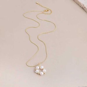 Pendant Necklaces Minar Korean Fashion Real Freshwater Pearl Hollow Out Circle Pendant Necklaces for Women Brass Gold Plated Snake Chain Chokers