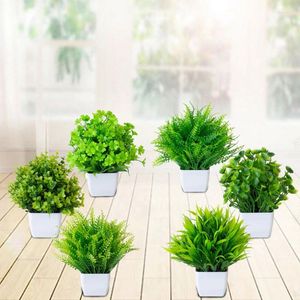 Dekoratif Çiçekler Simüle Saksı Kare Pot Yeşil Bitki Çeşitli Plastik Bonsai Ev Dekorasyon Malzemeleri Canlı Ofis Masaüstü