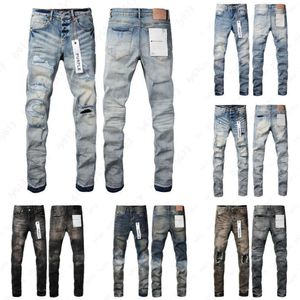2024 designer män lila jeans märke denim byxa ruin hål byxor höjd kvalitet broderare nödställd rippad cyklist svart blå jean mens kläder 66vv