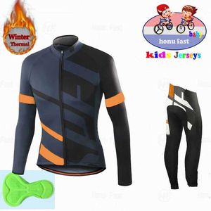 Fans Tops Tees 2022 Boys Winter Long sleeved Bicycle Jersey Set Team Clothing Hot Wool MTB Childrens Road Uniform Q240511