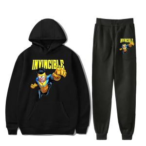 Invincible Stagione 2 da pista set da uomo con cappuccio casual felpata+pantaloni della tuta a 2 pezzi Set maschio Pullover Fashion Streetwear Cless