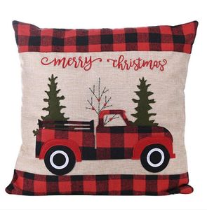 Juldekorationer Kuddefodral täcker Buffalo Plaid Throw Xtmas Tree Red Truck Cushion Cover JK2010XB3083768