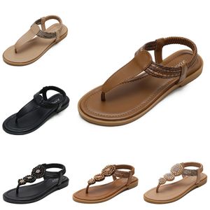 2024 New Clip-on Sandals Womens Shoes Bohemian Ethnic Style Color-Blocked Retro Travel Roman Shoes brown black white GAI