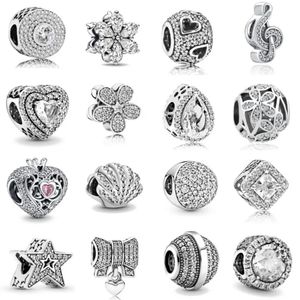 925 Sterling Silver fit pandoras charms Bracelet beads charm Zircon Shell Shining Love Heart Flower