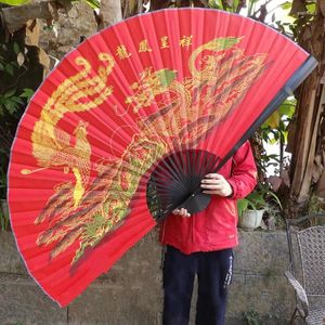 Decorative Figurines Large Red Fan Chinese Dragon And Phoenix Fans Classical Wall Mount Deractive Gift Oversize Folding Cloth