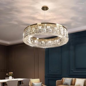 Candeliers Post Modern Bright Round Crystal Luxury Chandelier para Decoração Decoração da casa Modelo dourado Luz pendurada