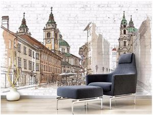 壁紙カスタム壁画3D PO壁紙手描きヨーロッパの都市背景壁絵画の壁の壁画3日