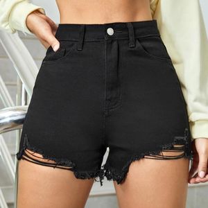 Shorts femininos Senhoras de cor sólida Soldável bainha hem alta de cintura alta jeans casual versátil de jeans versáteis para mulheres