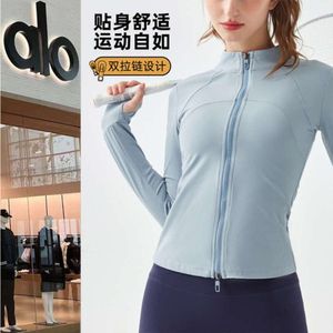 デジーナーalsヨガアロエジャケットトップシャツ服ショートウーマンフーディー秋/冬の新しいスタンディングネックコートダブルジップスウェットウェア通気性薄いフィットネス