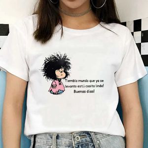 Erkek Tişörtleri Kawaii İşler Kadınlarla Bakılır Tshirt Mafalda Karikatür Kızlar Y2K BASIC TOPS O-NECK Polyester Erkek Tişört Mizah Hediyesi T240510