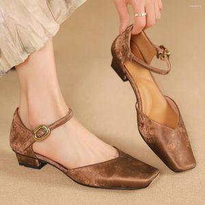 Sapatos casuais mais tamanho 34-41 Women's Genuine Square Toe Mary Jane Sandals Sandals Elegantes Slim 2024 Vestido de verão para mulher venda