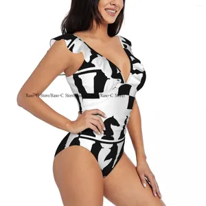 Swimwear femminile sexy Swimsuit Women Women Black and White Chess Pezzi di scacchi arruffati con tubo femminile Monokini Girl Beach Bareding Adday