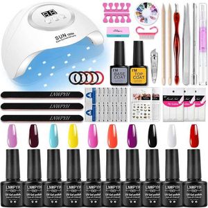 Kits de arte unhas Conjunto de manicure 10 cores Gel Polhness Conjunto com UV LED LUZ DRYING UNIL ART Vernis Semi Permanente UV Gel Conjunto de unhas Conjunto T240510