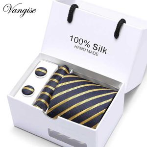 Neck Tie Set High Quality Silk Ties for Men 145cm Long Fashion Red Necktie 7.5cm Wide Formal Plaid Mens Tie Drop Shipping