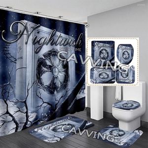 Duş Perdeleri Nightwish Band 3D su geçirmez banyo perdesi, kayma önleyici banyo mat set tuvalet halıları halı ev dekor t02