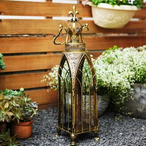 Kerzenhalter Vintage Schmiedeeisen Windschutzhalter Lantern Große Outdoor Candlestick Rustikale Wohnkultur Bougeoir Haushalt Teile AH50CH