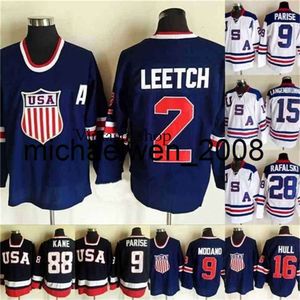 Vin Weng 2010 Team USA Vintage Hockey 88 Patrick Kane 15 Jamie Langenbrunner 16 Brett Hull 2 ​​Brian Leetch 39 Ryan Miller Hockey Jerseys