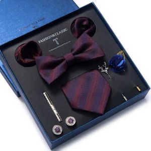 Neck Tie Set Newest style Holiday Gift Silk Tie Pocket Squares Cufflink Set Necktie For Men Handkerchief Box Wedding Accessories