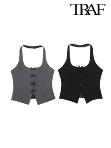 Women's Tanks 2024 Women Vest Tops Fashion Bow Embellishments Short Neckline Without Sleeves For Casual Wear Top Woman Female