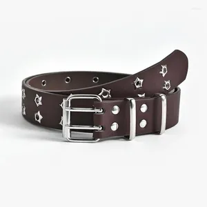 Belts Star Eye Rivet Belt Goth Style Double Pin Buckle Man/woman Fashion Casual Punk Pu Leather Waistband For Jeans Y2K