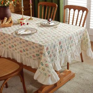 Bordduk Rustik rektangel ruffle-bordduk Botaniskt mönster med tofs täcker dammsäkert tvättbart för köks semestermiddag hem