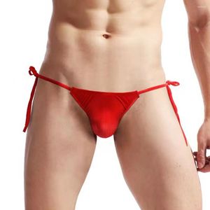 Underpants Men Translucent Ice Silk Briefs Breathable Sweat Spaghetti Straps Lace-up Panties Low Waist Underwear Bikini Swimwear