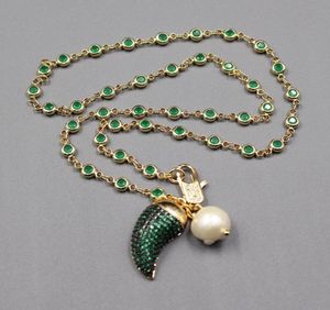 GuaiGuai Jewelry Natural White Keshi Pearl Gold Plated Green Macarsite CZ Chain Necklace Chili Pendant Cute For Lady Jewelry Gift6665956