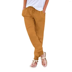 Spodnie damskie swobodny bawełniany bieliznę dla kobiet elastyczne stałe kolor stałego koloru harem streetwear przycięte spodnie z kieszeniami