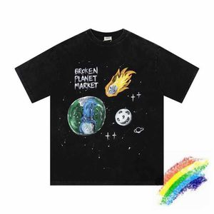 メンズTシャツヴィンテージTシャツ男性女性高品質の壊れた惑星市場グラフィティプリントトップTS TシャツH240508