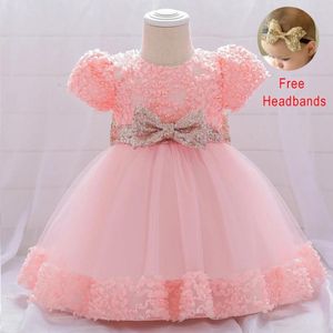 Girl Dresses Infant Gold Bow Wedding For Kid Baptism 1st Birthday Tulle Party Sequin Dress Toddler Princess Baby Clothes Vestido