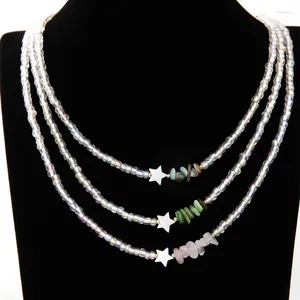 Kedjor Multilayer Colorful Glass Star Crushed Stone Pendant Handmade pärlstavhalsband för kvinnor Girls Delicate Metal ClaVicle