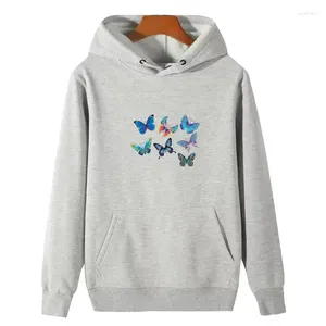 Erkek Hoodies Uçan Kelebekler Grafik Kapşonlu Sweatshirtler Kalın Sweater Hoodie Kış Polar Pamuk Giysileri