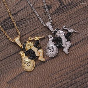 Pendant Necklaces Hip Hop Claw Setting CZ Stone Bling Iced Out Money Bag Pendants For Men Rapper Jewelry