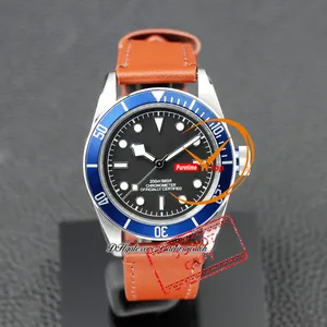 M79230B A21J Automatyczny zegarek męski 41 mm stalowa obudowa niebieska ramka czarna tarcza białe markery brązowe skórzane paski sportowe reloj hombre montre hommes puretime pttd