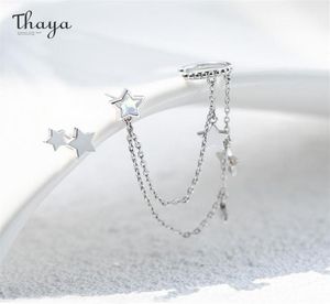 Thaya Silver Color Star Dangle Earring은 체인 라이트 보라색 암살을 가진 여성을위한 귀걸이 귀걸이 고품질 우아한 고급 보석 2202143060213