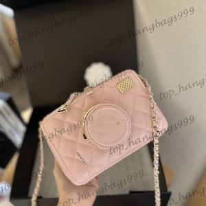 11.5x16x6cm lambskin kamera dragkedja smink Vanity Box -väskor med spegel klassisk diamantgitter kosmetisk fodral mini handväska stor kapacitet guldkedjan crossbody ficka