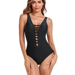 Kvinnors badkläder 2024 Sexig One Piece Swimsuit Push Up Women Lace Monokini Black Bodysuit Bathing Suit Swim Wear Beachwear XL