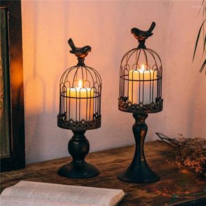 Candle Holders Holder Retro Bird Cage Europ Black Metal Hollow Birdcage Candlestick For Home Fireplace Holiday Decor