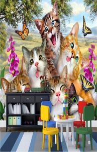 3d Quarto Papel de parede PO PO PO MUNAL NÃO ARIGADO Um grupo de gatos de desenho animado pintura de grama imagem 3d Murais de parede papel de parede para paredes 32416557