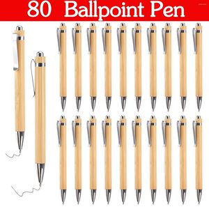 80pcs Bambus Stift Holz Kugel 1,0mm Tipp Office School Zerstanz Schreibwarengeschäft Signature Ballstifte