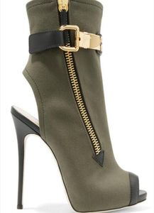 Designerher Sandals Boots 여성 Peep Toe Booties Side Zip Mujer Botas Back Open Thin Heel Party Shoes3887812