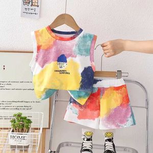 Kläder sätter baby pojke kläder set childrens kortärmad t-shirt+shorts 2-stycke set tecknad tryck spårning kostym bomullskläder för barn i åldern 1 till 6l2405