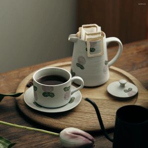 Muggar handmålade lila hortensia konstnärliga hantverk kaffekopp 200 ml latte eftermiddagste och fat