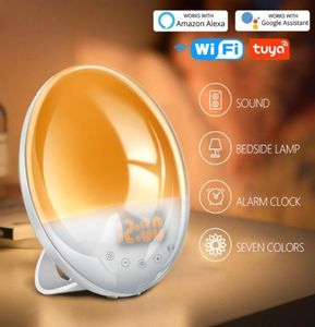 Outros relógios acessórios acordam leves alarmados de soltello wifi smart 7 cores Sunrisesunset FM Radio Digital Nightlight para AL8657413