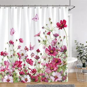 Duş Perdeleri Suluboya Çiçek Baskı Perdesi Muhteşem Rustik Çiçek Polyester Kumaş Banyo Dekoru Kancalar